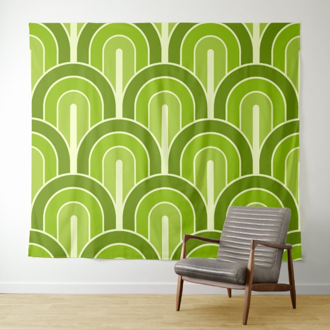 Retro Gradated Geometric Fan Pattern Tapestry (In Situ (Horizontal))
