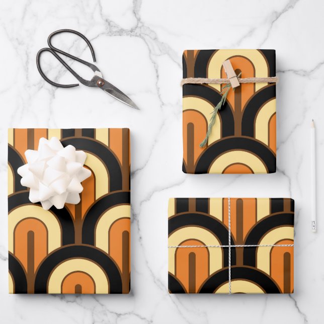 Retro Gradated Geometric Fan Pattern Wrapping Paper Sheet (Front)