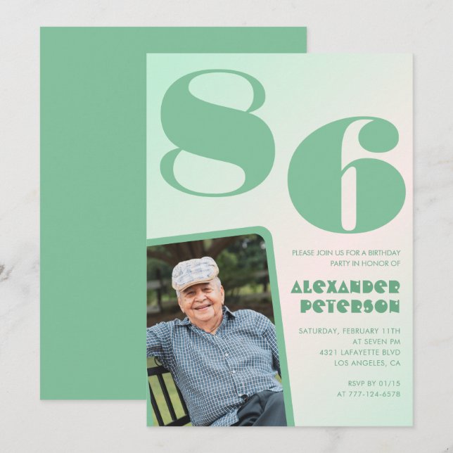 Retro Gradient for him Photo 86th birthday Invitation (Front/Back)