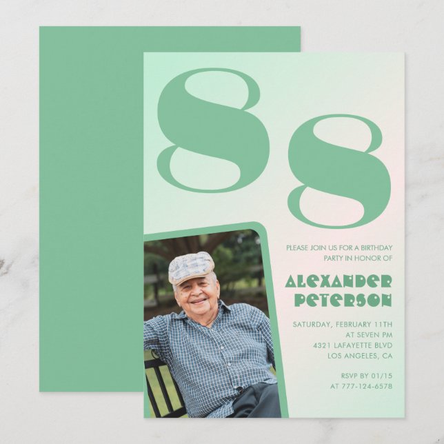 Retro Gradient for him Photo 88th birthday Invitation (Front/Back)