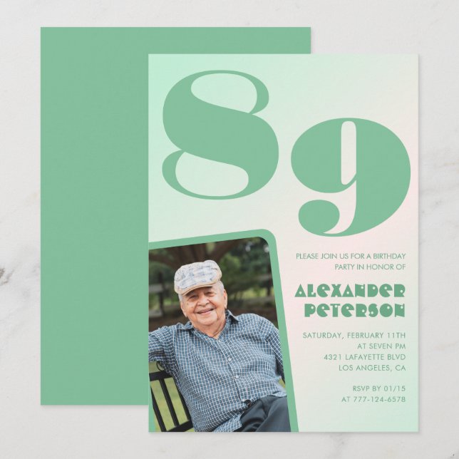 Retro Gradient for him Photo 89th birthday Invitation (Front/Back)