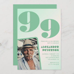Retro Gradient for him Photo 99th birthday Invitation