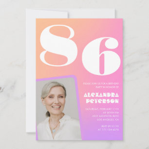 Retro Gradient Pink 86th birthday Invitation