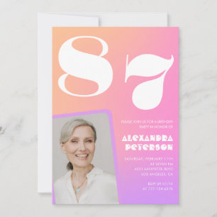 Retro Gradient Pink 87th birthday Invitation