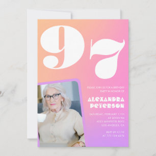 Retro Gradient Pink 97th birthday Invitation