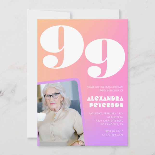 Retro Gradient Pink 99th birthday Invitation (Front)