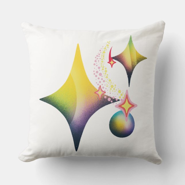 Retro Gradient Sparkles Cosmic Vector Throw Pillow (Front)