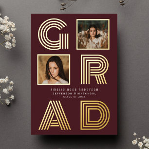 Retro Graduate Foil Graduation Photo Announcement