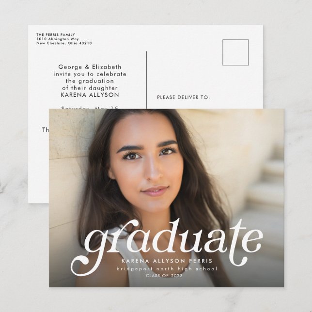 Retro graduate simple graduation invitation postcard (Front/Back)