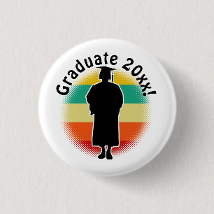 Retro Graduation Graduate Cap & Gown Woman Girl 1 Inch Round Button