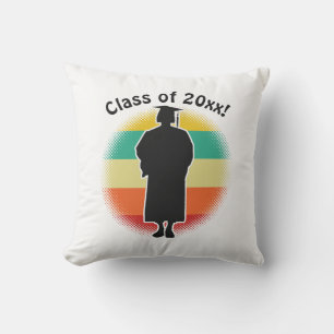Retro Graduation Graduate Cap & Gown Woman Girl Outdoor Pillow