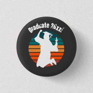 Retro Graduation Graduate Jumping for Joy Rainbow 1 Inch Round Button