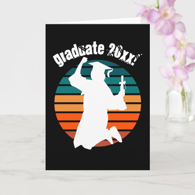 Retro Graduation Graduate Jumping for Joy Rainbow Card (Orchid)