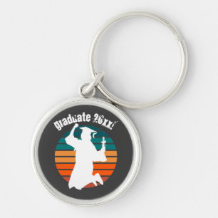Retro Graduation Graduate Jumping for Joy Rainbow Keychain