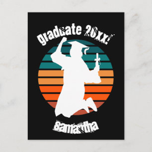 Retro Graduation Graduate Jumping for Joy Rainbow Postcard