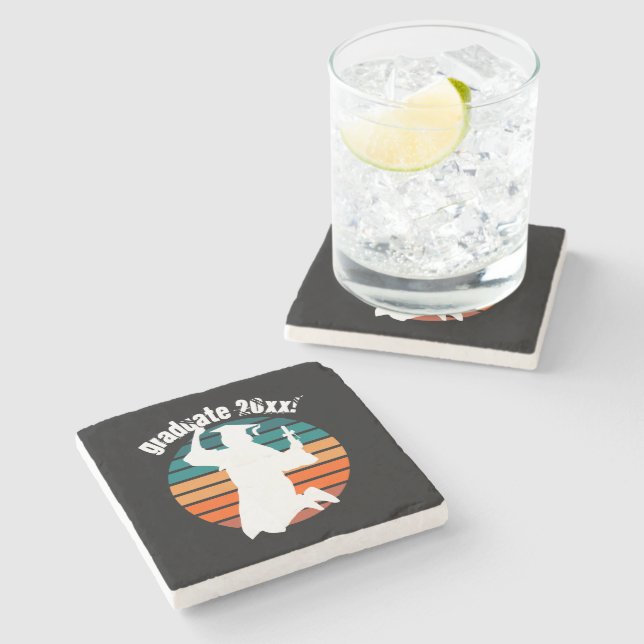 Retro Graduation Graduate Jumping for Joy Rainbow Stone Coaster (Side)