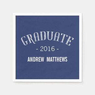 Retro Graduation Paper Napkins Navy Blue White