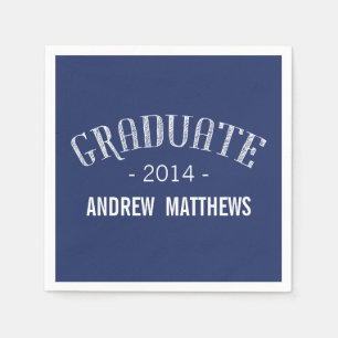 Retro Graduation Paper Napkins Navy Blue White