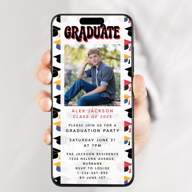 Retro Graduation Party Digital Evite Invitation (Creator Uploaded)