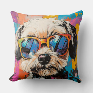 Retro Graffiti Groovy Shih Tzu Dog In Shades Throw Pillow