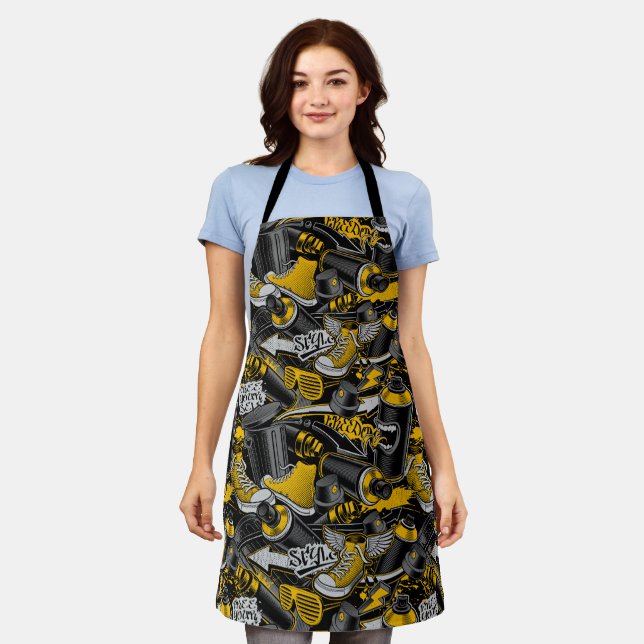 Retro Graffiti Urban Street Pattern Apron (Worn)