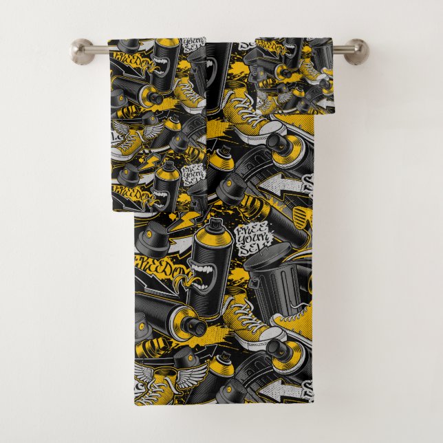 Retro Graffiti Urban Street Pattern Bath Towel Set (Insitu)