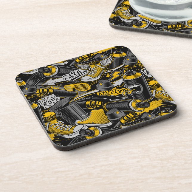 Retro Graffiti Urban Street Pattern Coaster (Left Side)
