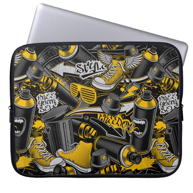 Retro Graffiti Urban Street Pattern Laptop Sleeve (Front)
