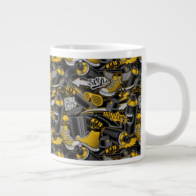 Retro Graffiti Urban Street Pattern Large Coffee Mug (Right)
