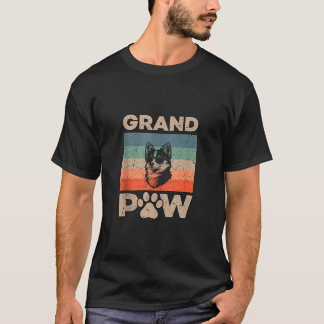 Retro Grand Paw Pomsky Dog Lover Grandpaw Grandpa  T-Shirt (Front)