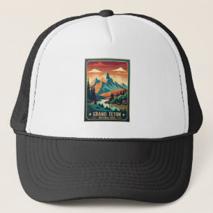 Retro Grand Teton Hike Sunset T-Shirt Trucker Hat