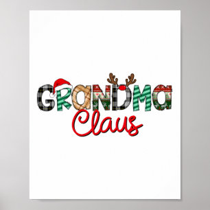 Retro Grandma Claus Reindeer Christmas Matching Fa Poster