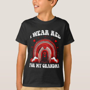 Retro Grandma Heart Disease Awareness Rainbow Back T-Shirt