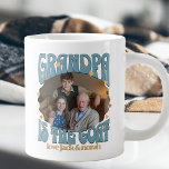 Retro Grandpa is the Goat Photo Giant Mug<br><div class="desc">Retro goat mug for grandpa with custom photo. Your photo will be displayed in a wavy edge sticker shape and framed with "grandpa is the goat". lettered in retro typography and decorated with love hearts. Personalize with the name(s) of the grandchild or grandkids or any text you like. Use the...</div>