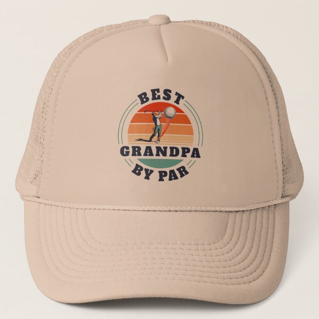 Retro Grandparents Day Best Grandpa By Par Golf Trucker Hat (Front)