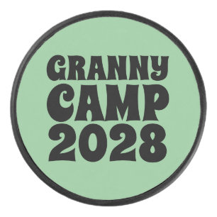 Retro Granny Camp Text Hockey Puck