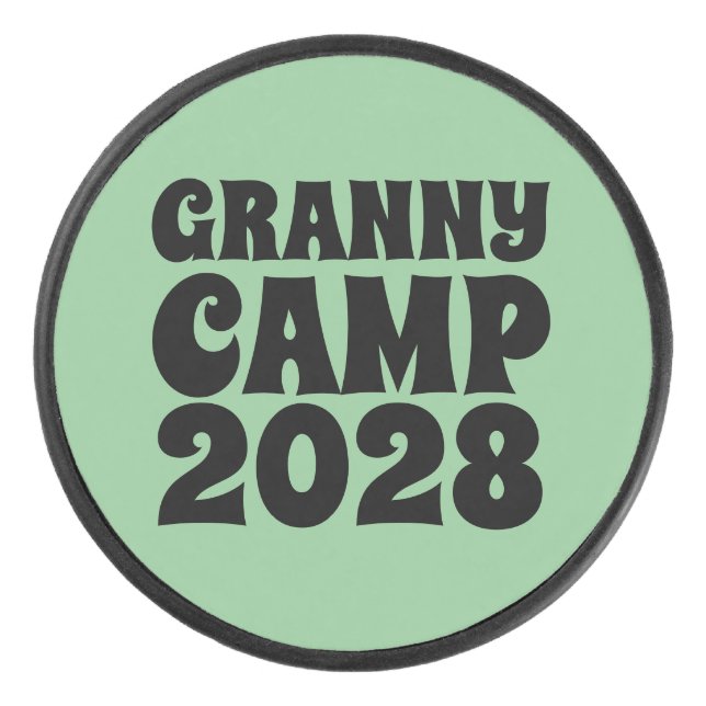 Retro Granny Camp Text Hockey Puck (Front)
