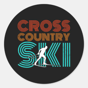 Retro Graphic Cross Country Skiing Winter Sports B Classic Round Sticker