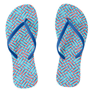 Retro graphic design in red and blue flip flops