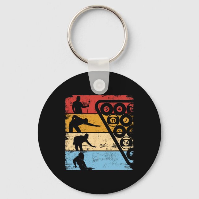 Retro Graphic Pool Billiard Snooker Billard Cue 8- Keychain (Front)