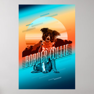 Retro Graphics Border Collie Multi-Colour ID754 Poster