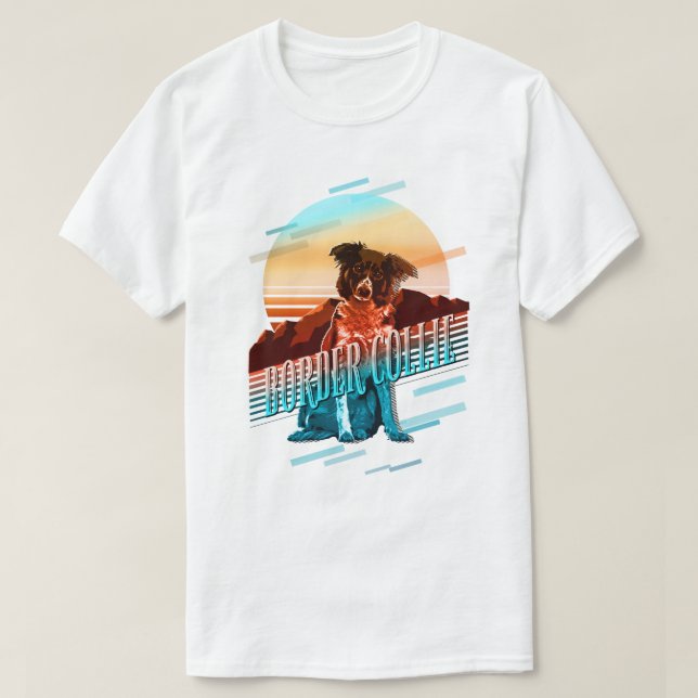 Retro Graphics Border Collie Multi-Colour ID754 T-Shirt (Design Front)