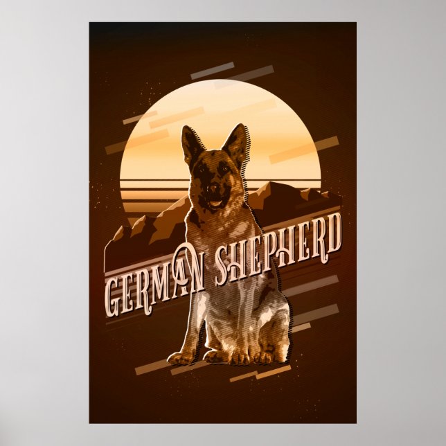 Retro Graphics German Shepherd Gold ID754 Poster (Front)