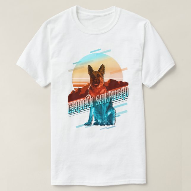 Retro Graphics German Shepherd Multi-Colour ID754 T-Shirt (Design Front)