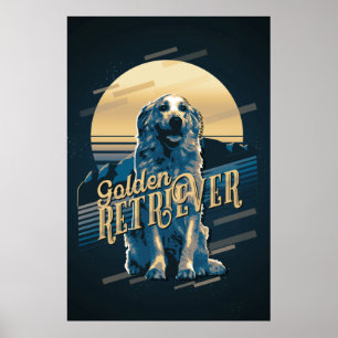 Retro Graphics Golden Retriever Blue ID754 Poster