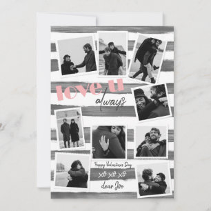 Retro gray custom 9 Couple Photos "love u always" Holiday Card