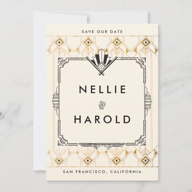 Retro Great Gatsby Art Deco Photo Save the Dates Date (Front)