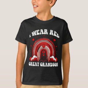 Retro Great Grandson Heart Disease Awareness Rainb T-Shirt