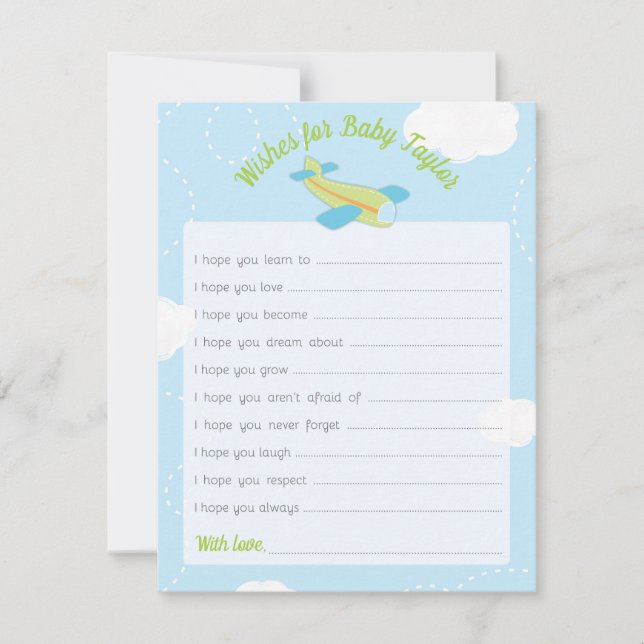 Retro Green Airplane Baby Shower Wishes for Baby Invitation (Front)