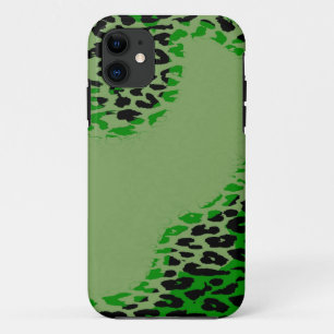 Retro green and black leopard print on lime iPhone 11 case